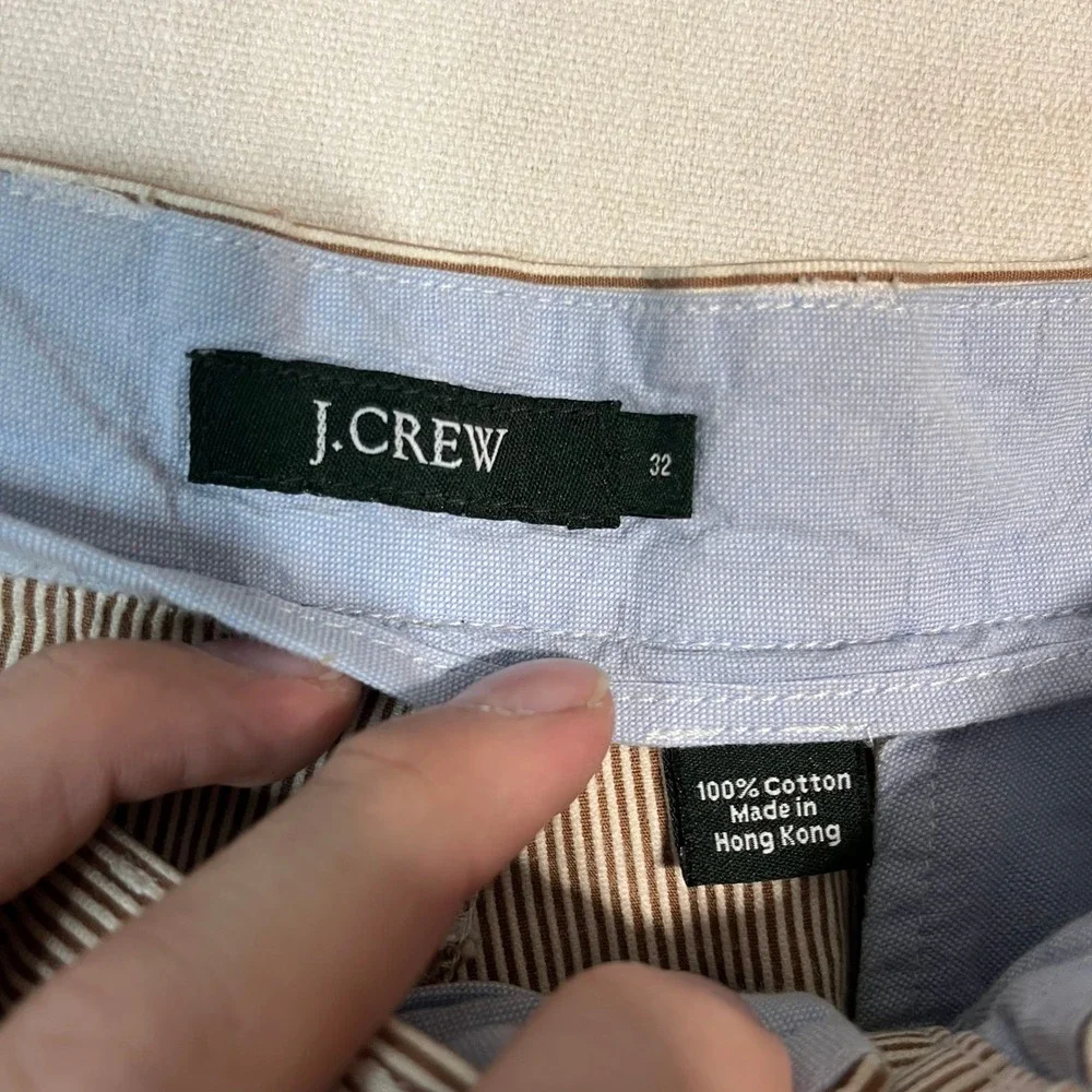 J. Crew Striped‎ Cotton Shorts Men's Tan Casual Pleated - Size 32